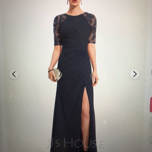 JJs House Dresses & Skirts - JJs House Blue Lace-Sleeve Maxi Dress with Front Slit ..please all pictures